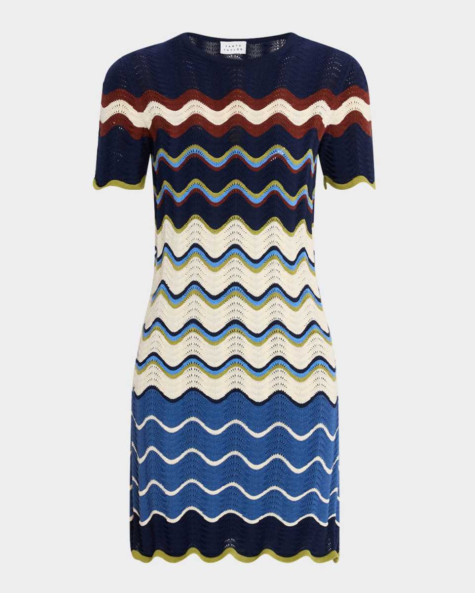 Leighton Short-Sleeve Wavy Knit Midi Dress